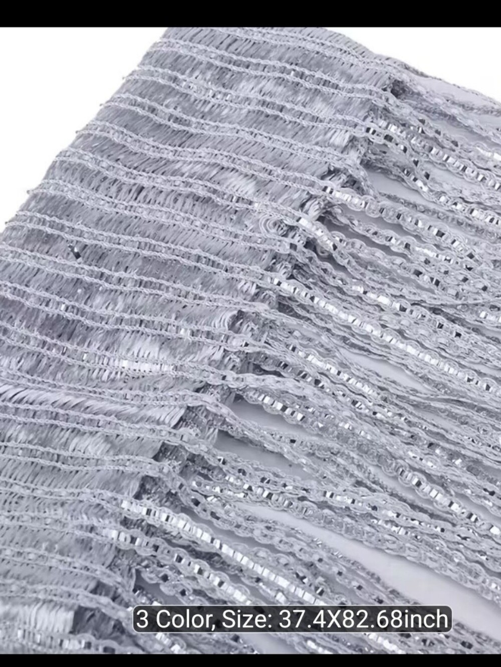 Silver Sequin Fringe Curtain Panel - Elegant Drapery Accent